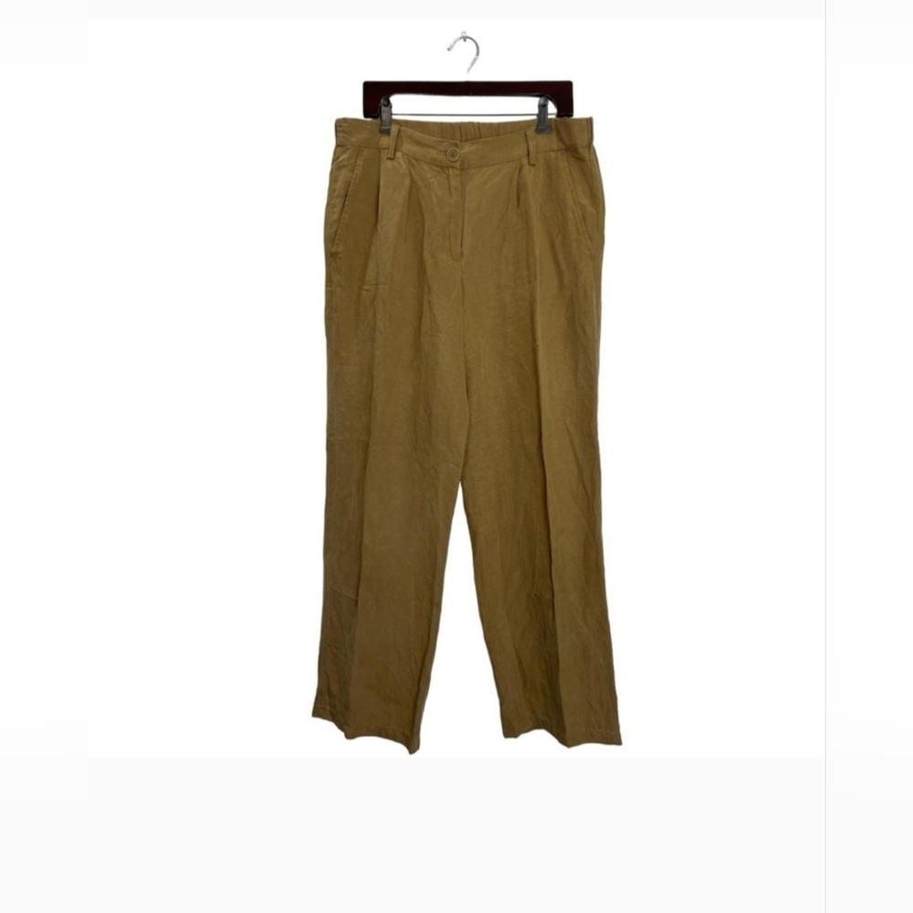French Connection linen lyocell pleated baggy flowy khaki pants 10